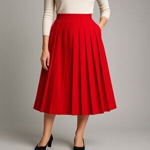 Lana Lee Red Pleated Skirt Mid-Length Vintage Old Money Preppy Look